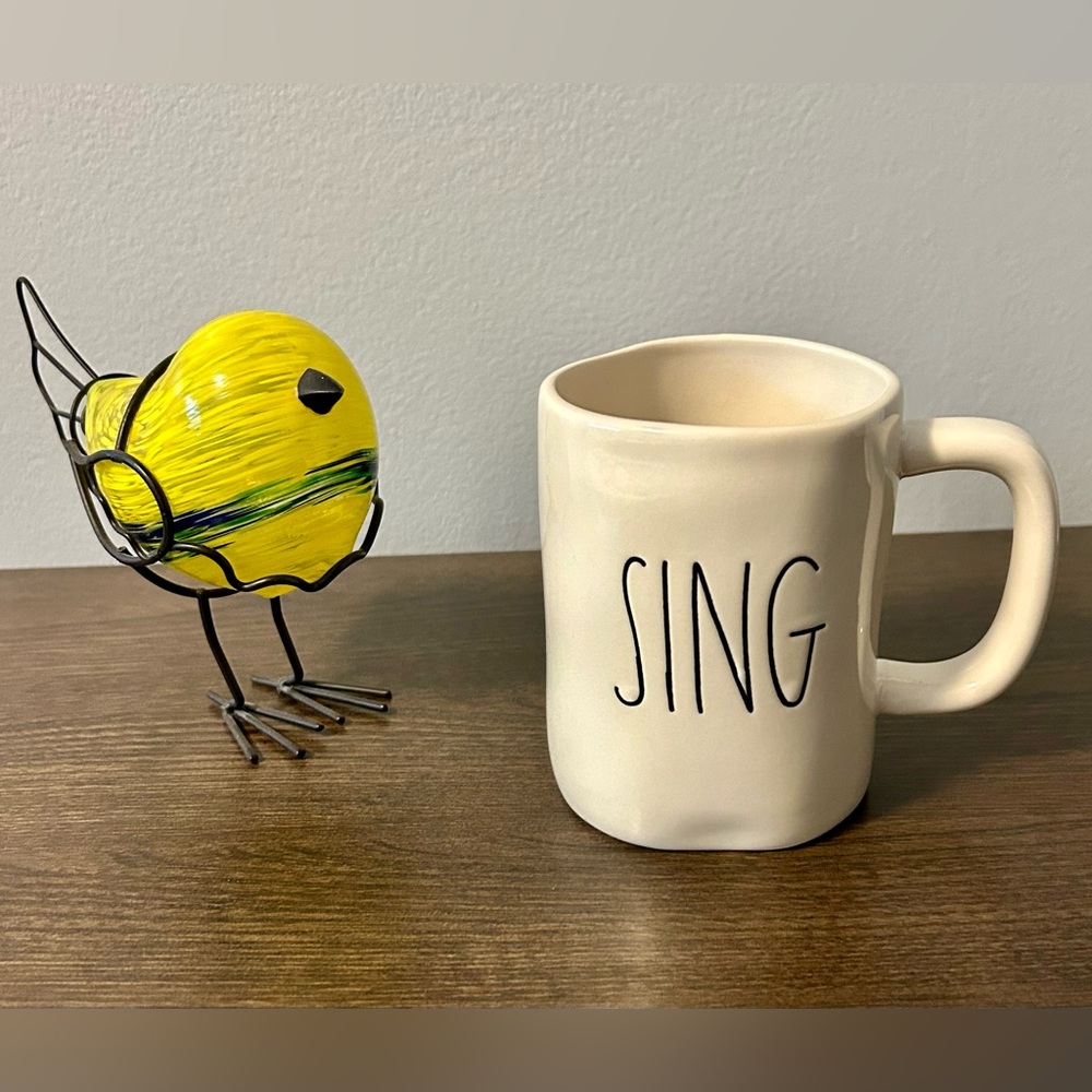 Rae Dunn Artisan Collection Ceramic Mug “SING” — cream color with black letters